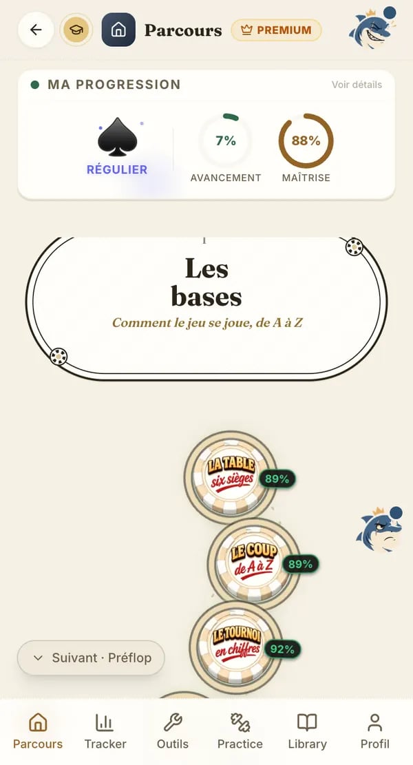 Parcours Poker — le Parcours dans le thème Carnet (papier crème)